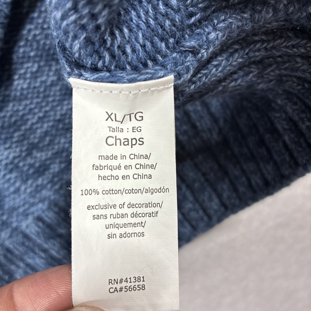 Chaps Sweater Blue Preppy Fisherman Elbow Patches Grandpa Academia Thick Mens XL - Picture 7 of 13